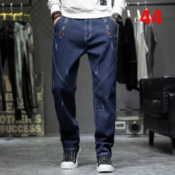 42 и 44, Плюс Мъжки сини дънкови широки дънкови панталони градинска облекло свободни панталони мъжки управление на голям размер на модерни всекидневни