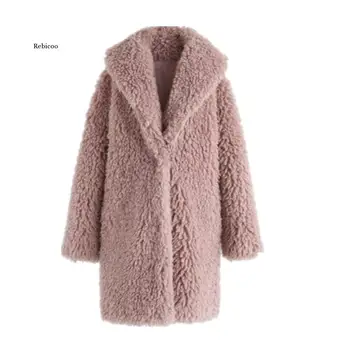 Дамски палта от изкуствена кожа с изкуствена кожа, дамско яке от овча вълна, дамски зимни дебели кожени палта, палто, дамска дълга горна дреха