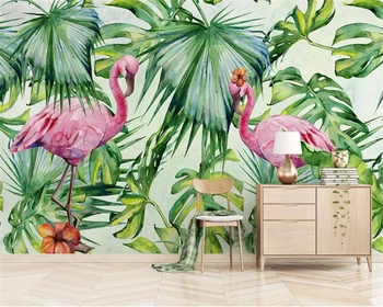 beibehang Потребителски копринена тапети papel de parede нарисувани на ръка тропически растения цветя фламинго фон стенни декоративна живопис