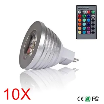 RGB led лампа от 3 W прожектор RGB MR16 12V ультраяркий + 24 ключ на дистанционното управление-Високо качество на 10шт RGB Led Лампа
