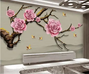 Изработена по поръчка стенопис 3d фотообои в китайски стил проста картина с цвете божур начало декор тапети за хола на стената 3 d