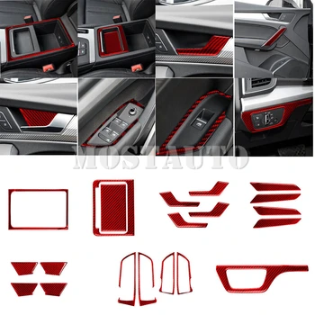 Червен комплект аксесоари за интериора, изработени от въглеродни влакна, накладки за Audi Q5 2017-2021, 20 парчета, целия комплект за интериора
