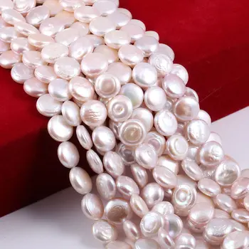 Бели перли във формата на копчета, мъниста от естествени перли, за направата на бижута, гривна, колие, аксесоари за жени, размер 12-13 мм
