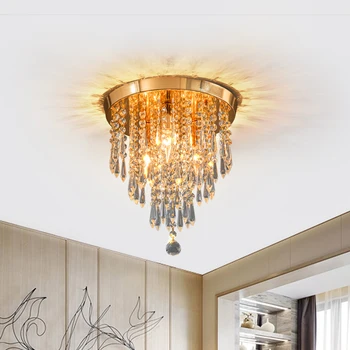 Златен тавана лампа, окачена кристална тавана лампа за дома, лампа за повърхностен монтаж, разменени лампа за вътрешно осветление