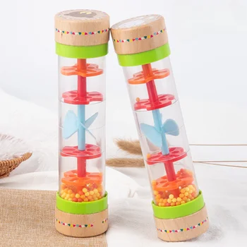 Детска поръсване пръчка Монтесори, с преливащи се цветове на пясъчен часовник, музикална дрънкалка за дъжд, детска развитие на играчка, създател на дъжд, сетивни Монтесори играчки за деца