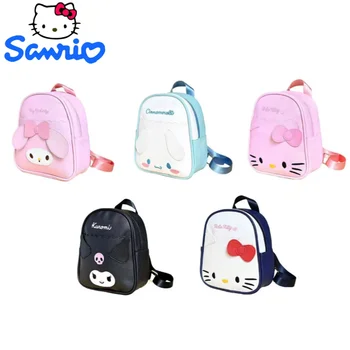 Kawaii Hello Kitty Kuromi Cinnamoroll Cartoony детска раница, модни и ежедневни кожа водоустойчив училищна чанта с цип, подарък за момичета