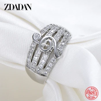 ZDADAN Пръстен на пръста от сребро 925 проба с фианитами за жени, модерен пръстен за водене на бележки, бижута подарък за сватбени партита