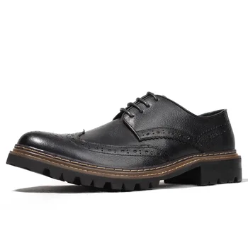 Мъжки модел обувки от лачена кожа, модерен oxfords без обков от естествена кожа с куха дърворезба, официални вечерни сватбени обувки