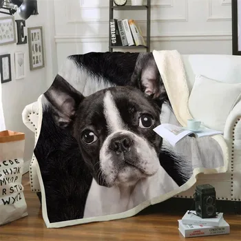 Одеяла HX Boston Terrier с 3D-изображение на животни, кучета, двухслойное одеяло с принтом домашни любимци, запазването на топлина плюшени завивки