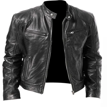 Добри мъжки кожени якета, есенна мода мотоциклетът байкерская яке, мъжки панталони палто от изкуствена кожа с цип, ежедневни мъжки връхни дрехи