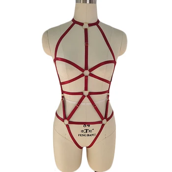 Жена червен еластичен регулируем колан за връзване, готическия фетиш, секси бельо, комплект ленти за тяло, клетка за тялото