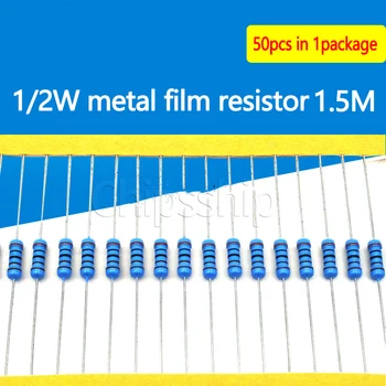 Метален филмът резистор 1/2 W, 1% Пятицветный Околовръстен Резистор 1,5 Мом, стойността на съпротивлението на 1,5 Ма (50 бр.)