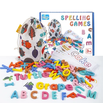 Висококачествени дървени пъзели с английската азбука, когнитивна игра с правописа, игра на думи, пъзел игра за деца, подходяща играчка за подарък