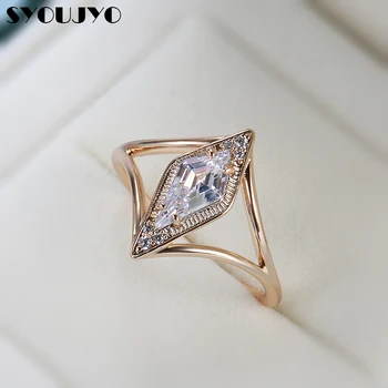 Луксозно дамско пръстен SYOUJYO с геометричен натурален цирконий, цвят розово злато проба 585, модерно луксозно рокля, фрази, бижута 2022, мода