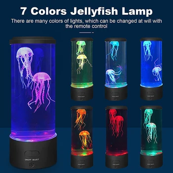 Led лампа във формата на медузи, нощно шкафче за аквариум, нощно атмосфера, настроение осветление, необичайни плаващи USB-ночники, дистанционно управление, промяна на цвета