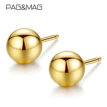 PAG & MAG Истински 18-каратово злато, обеци-на карамфил с топки от твърди мъниста за жени, минимализъм, сребърно-златни обици, ефектни бижута за окачване