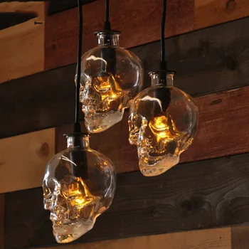 Промишлени реколта висящи лампи Таванско помещение Стъклена подвесная лампа Бар Магазин Ретро Интериор лампа във формата на черепа, хол, кухня осветление за кафе