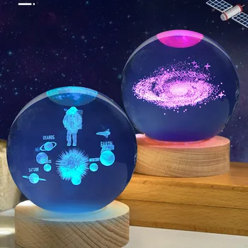 Творчески 6 см 8 см Планета в Слънчевата Система Кристална Топка лека нощ 3D Лазерно Гравиране Галактика, Луна Led Лампа за Декорация на Дома Детски Подарък