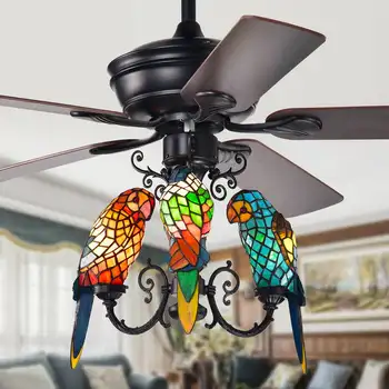 Вентилатор на тавана с осветление 52 инча с 3 крушки в стил Parrot Shades (с дистанционно управление)