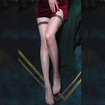 Секси дамски високи чорапи с леопардовым масло, блестящи чорапи с винтажным гланцово лък, секси прилепнали ластични чорапи над коляното, дълги чорапи