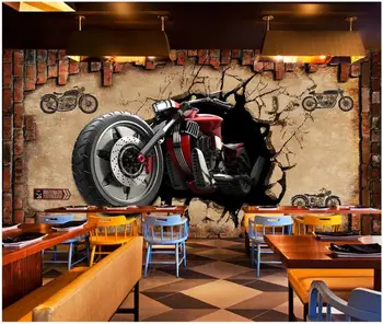 3d стенописи тапети за хола Ретро автомобил мотоциклет счупени фон на стената начало декор тапети за стени d 3