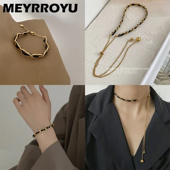 MEYRROYU, нов модерен комплект бижута в стил пънк за жени, геометрично регулируем кожен колие, гривна, тенденция 2021 година, подарък