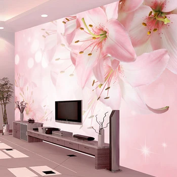 Изработена по поръчка на стенни картини от всякакъв размер с розово цвете лилия, модерни фотообои, хол, спалня, ТВ-фон, начало декор, Papel Tapiz