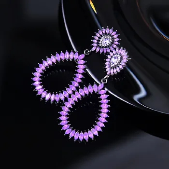 Обеци с лилави кристал FYUAN, женски геометрични обици капка вода за жени, вечерни сватбени декорации
