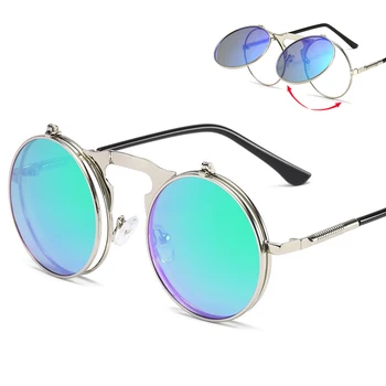 Слънчеви очила в стил steampunk с панти капак UV400, vintage слънчеви очила в метални рамки в готически стил steampunk, модерни мъжки слънчеви очила Wmoen