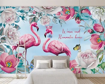 Beibehang Потребителски тапети Скандинавски ръчно рисувани цветя фламинго ТЕЛЕВИЗИЯ фон стенописи начало декор дневна спалня 3d тапети
