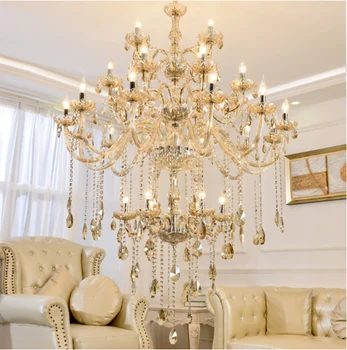 Полилеи класически елегантен дизайн по поръчка Grand Palace Hotel Villa Голям кристален полилей K9 осветява свещ Полилей Лампа LED