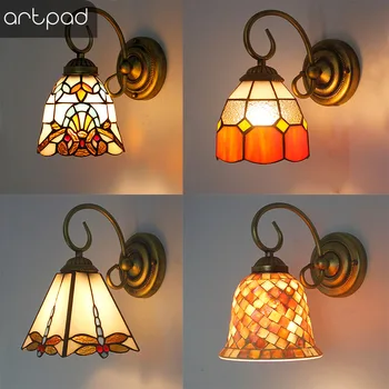 Led лампа в средиземноморски мозаичном стил за домашно осветление, стенни лампи от витражного стъкло, огледалото в банята, на предната лампа с ключ