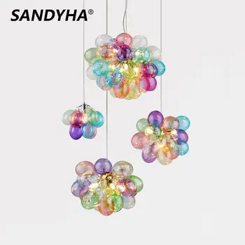 SANDYHA Nordic, полилеи с разноцветни стъклени топки, лъскав декор, подвесное осветление в помещение, Трапезария, Хол, спалня, висящи лампи