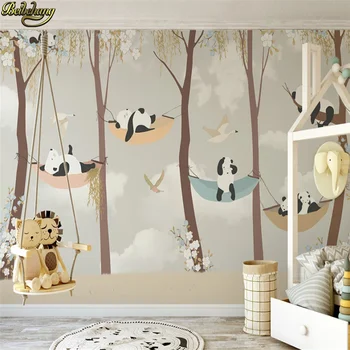 beibehang Потребителски 3d тапети стенопис детска стая ръчно рисувани сладко заспало панда на върба дърво цветя ТЕЛЕВИЗИЯ фон тапети