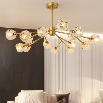 Модерен полилей от led злато за хол, трапезария в стил loft, луксозен кристален полилей, молекулярна лампа, лампа-спътник, лампа за спални