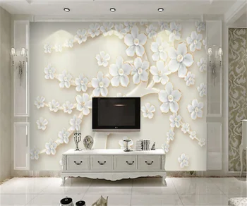 Индивидуални 3D стикери за декорация на дома, тисненое бяло дърво късмет, 3D декорация, слива, HD тапети тапети papel