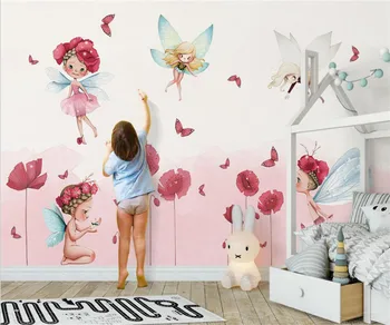 Тапети от коприна материал по поръчка, необичайно проста ръчно рисувани, цвете фея, на фона на стената на детската стая, 3d и стенни тапети