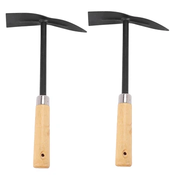 2X Ръчно изработени градински инструмент с дървена дръжка, лопата за копаене, черен