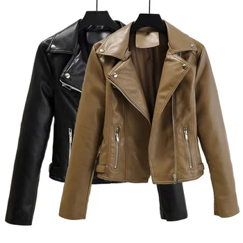 Новост 2022, демисезонная яке от мека изкуствена кожа, дамско палто, дамски ежедневни тънка мотоциклетът байкерская градинска дрехи, връхни облекла за мотоциклети