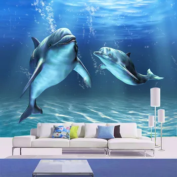 Потребителски фотообои 3D Стереоскопични морски делфин Голяма фреска Спалня хол ТЕЛЕВИЗИЯ фона на Декор от нетъкан тапет