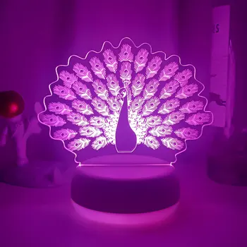 Паун 3D лампа Животно led ночники неонова реклама лампа Коледна украса за дома, спални, декорация за рожден ден, сватбени подаръци