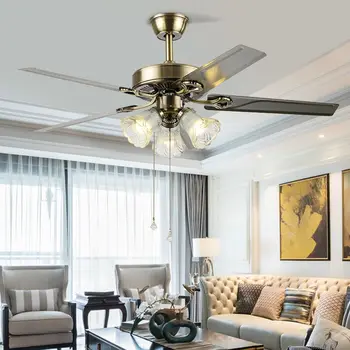 Вентилатор на тавана в американски стил голям вятър 42 52 инча вентилатор лампа 2022 нов вентилатор на тавана лампа ресторант домакински тъпо стоманен лист дървен лист