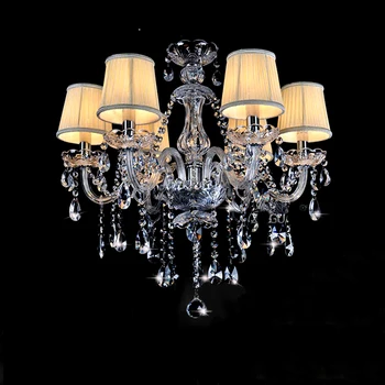 Европейската Луксозен Кристален Полилей С Трапезария И Хол, Вила Апартамент 6 Глави На Свещи Droplight Спалня Стъклена Подвесная Лампа