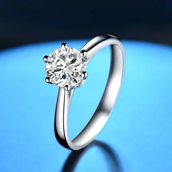 Класически Пръстен От Бяло Злато 14К изтеглите 1ct 2ct 3ct С Муассанитом VVS1 С диамантен пръстен Кръг Нарязани на Годежен Пръстен На Годишнина от Сватбата За Жени