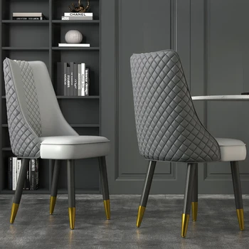 Съвременен стол за хранене луксозна домашна кожена облегалка скандинавски дизайн ins ресторант на мек стол с крака от масивна дървесина мебели за трапезария