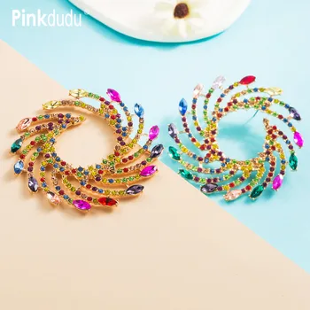 Pinkdudu Модни спирала обеци в формата на слънчоглед с преувеличени инкрустация с цветни кристали геометрични обеци-карамфил за жени, Бижута PD665