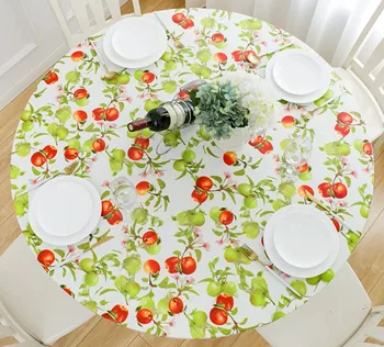 Кръгла покривка с ябълков цвете, еластичен край, подогнанное покритие на масата, зелени листа, водоустойчив покривки за украса на масата за хранене