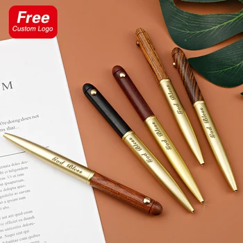 Луксозна метална въртяща се химикалка дръжка от сандалово дърво Персонализирани лого Бизнес-дръжка Ученически канцеларски материали подарък дръжка