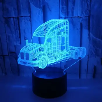 Дизайн на камиона, 3D илюзия, лека нощ, USB, 7 цвята, разменени дистанционно управление, led настолна лампа, коледни подаръци, кола играчки за деца