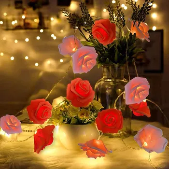 Изкуствени рози, led цветни светлини, страхотна венец, коледни светлини, украса за дома, сватба парти, декорация на завесата в стаята